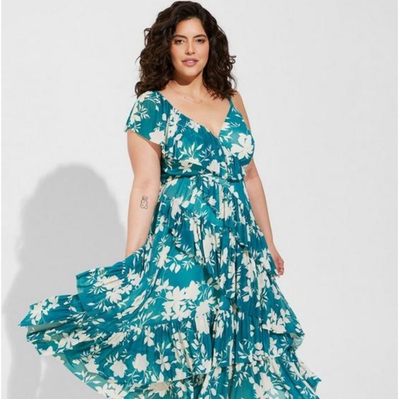 Torrid midi mesh ruffle dress - Picture 2 of 4